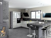 Cuisine 09 - Cuisine Blanc brillant et table granit noir